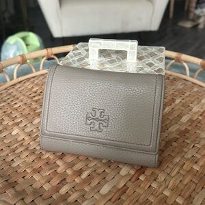 Tory Burch taupe Leather Tri-Fold Wallet